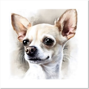 White and Tan Chihuahua Portrait Watercolor Style Posters and Art